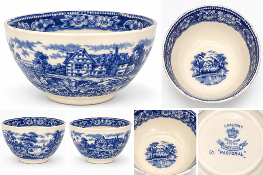 Coalport Kings Ware “Pastoral” Antique Blue Transferware Sugar Bowl c.1920s
