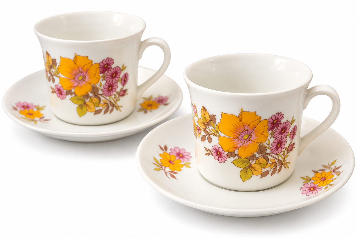 Creidlitz Bavaria Vintage Floral Demitasse Cups and Saucers, Set of 2