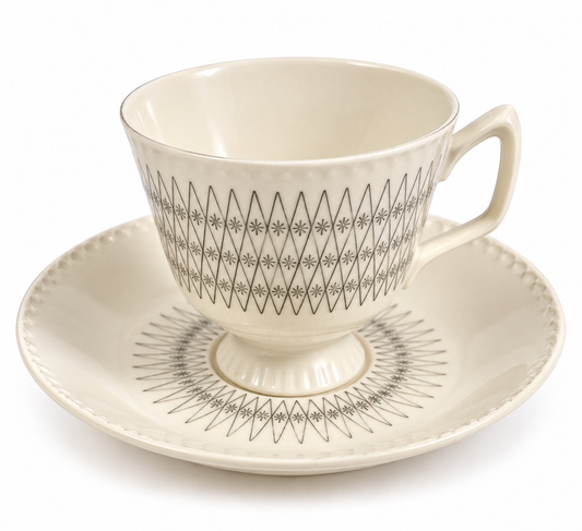 Porsgrund Norway 60 Vintage Grey Geometric Footed Cup & Saucer