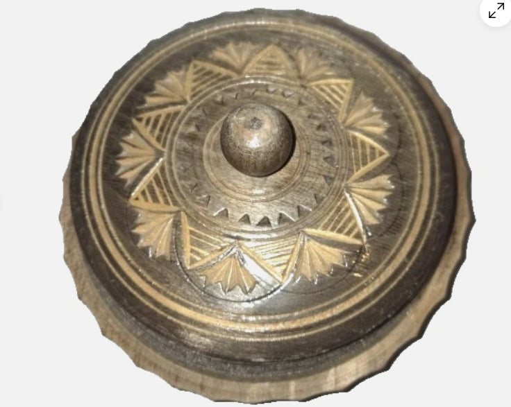 Vintage Folk Art Chip-Carved Wooden Lidded Bowl / Trinket Box – 7"