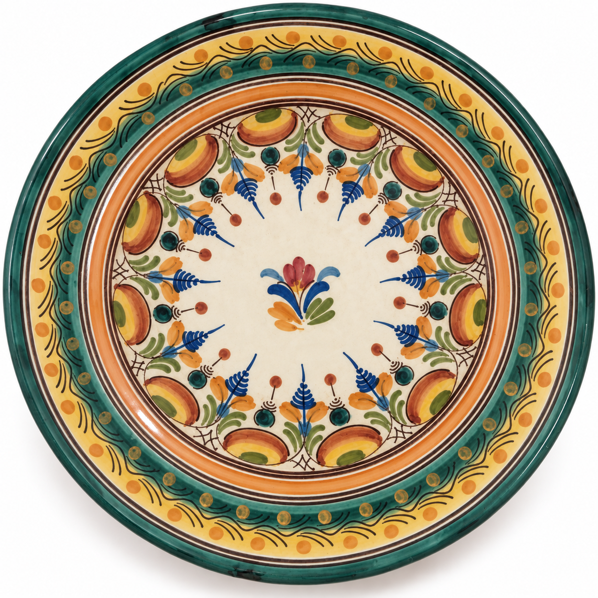 Vintage Hernandez Puebla Mexico Hand-Painted Talavera-Style Wall Plate – 13"