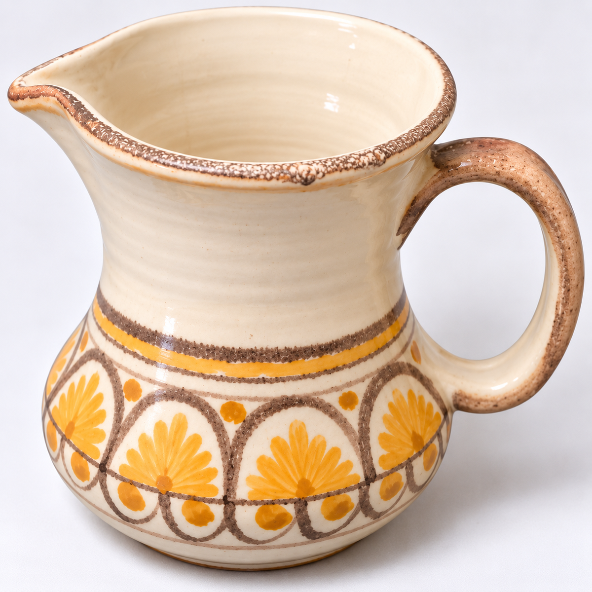 Vintage Ravello Italian Hand-Painted Art Pottery Jug – 6" Ochre & Cream