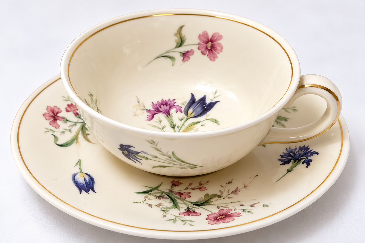 Vintage Raynaud & Co Limoges Wildflower Porcelain Tea Cup & Saucer – France