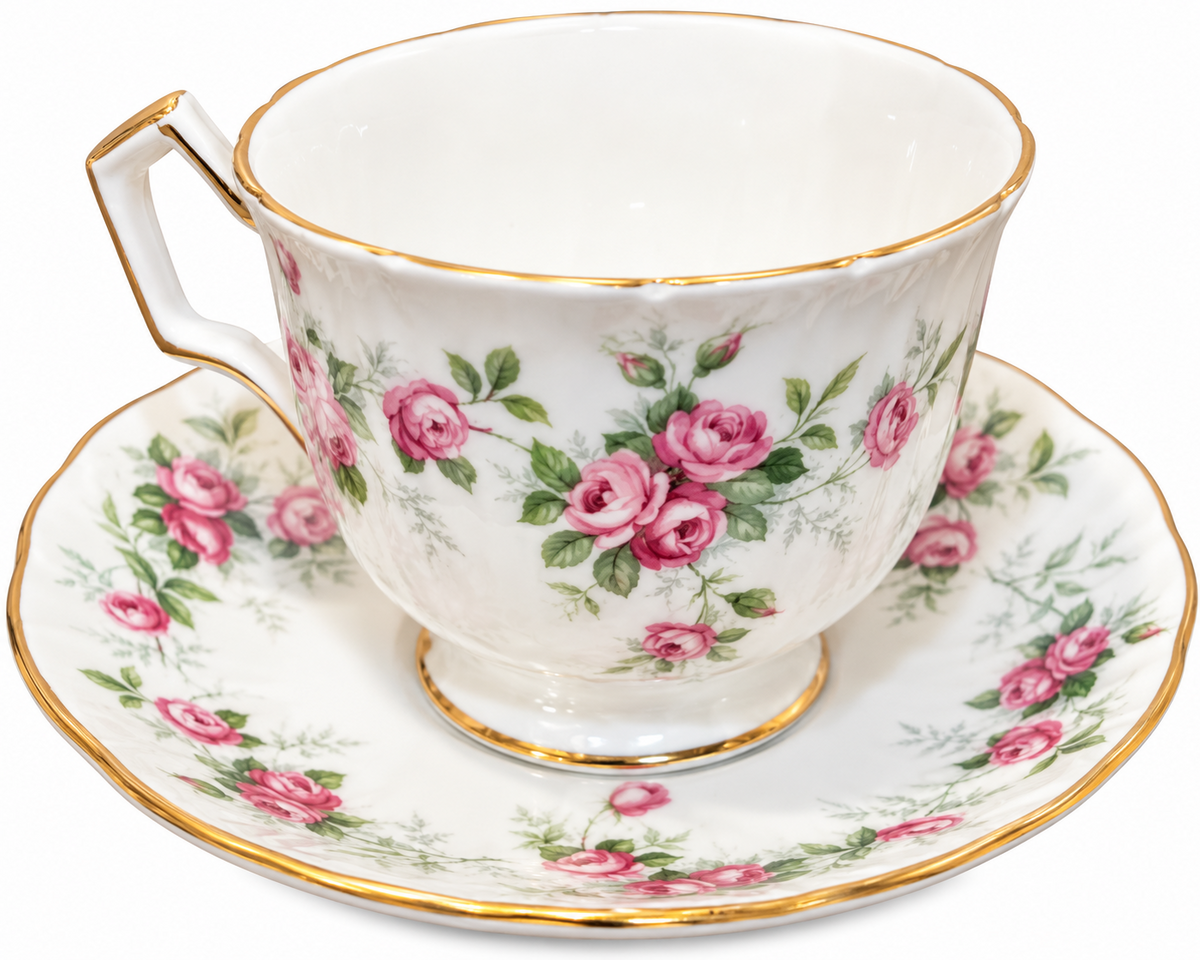 Aynsley Grotto Rose 185 Pink Rose Floral Tea Cup and Saucer Fine Bone China England