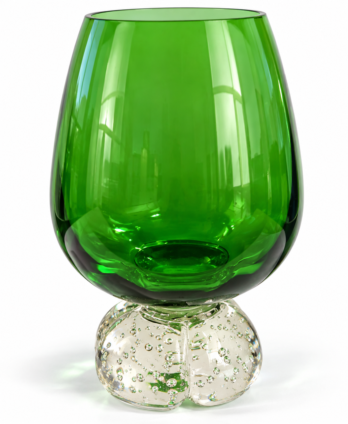 Vintage Åseda Glasbruk Green Art Glass Vase – Controlled Bubble Flower Foot c.1960s