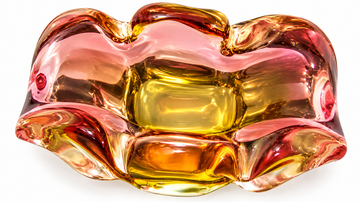Vintage Chřibská Czech Art Glass Pink & Amber Sculptural Bowl – Hospodka Style
