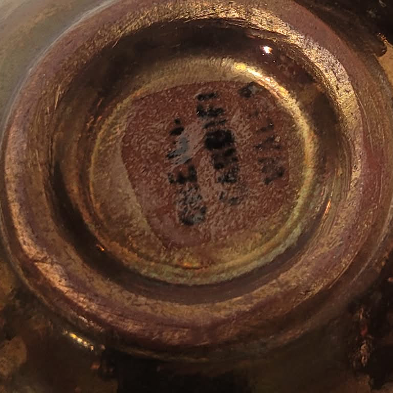 creigiau studio pottery Wales copper lustre creamer milk jug & sugar bowl