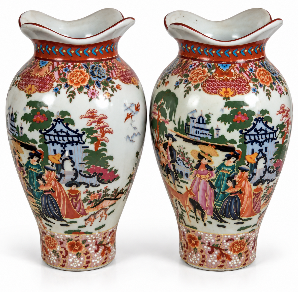 Vintage Chinese Chinoiserie Porcelain Vases – Pair, 8 Inch