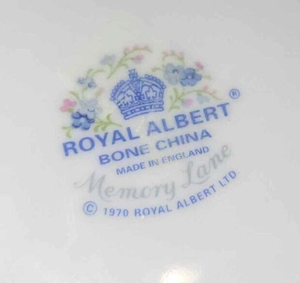 Royal Albert Memory Lane tea saucer backstamp, © 1970, Made in England