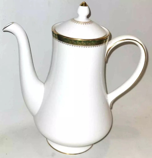 wedgwood chester coffee pot green & gold bone china