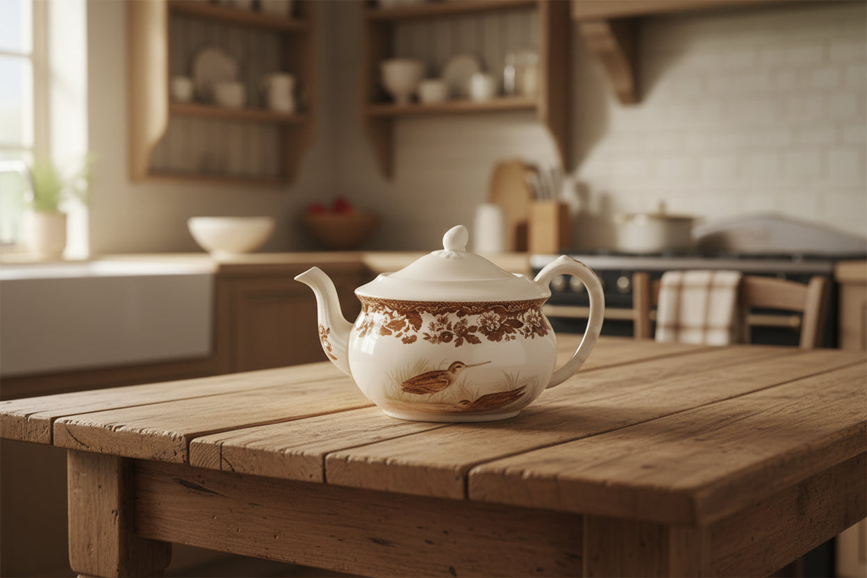 Spode Woodland Tea Pot 2 pint plain lid game birds