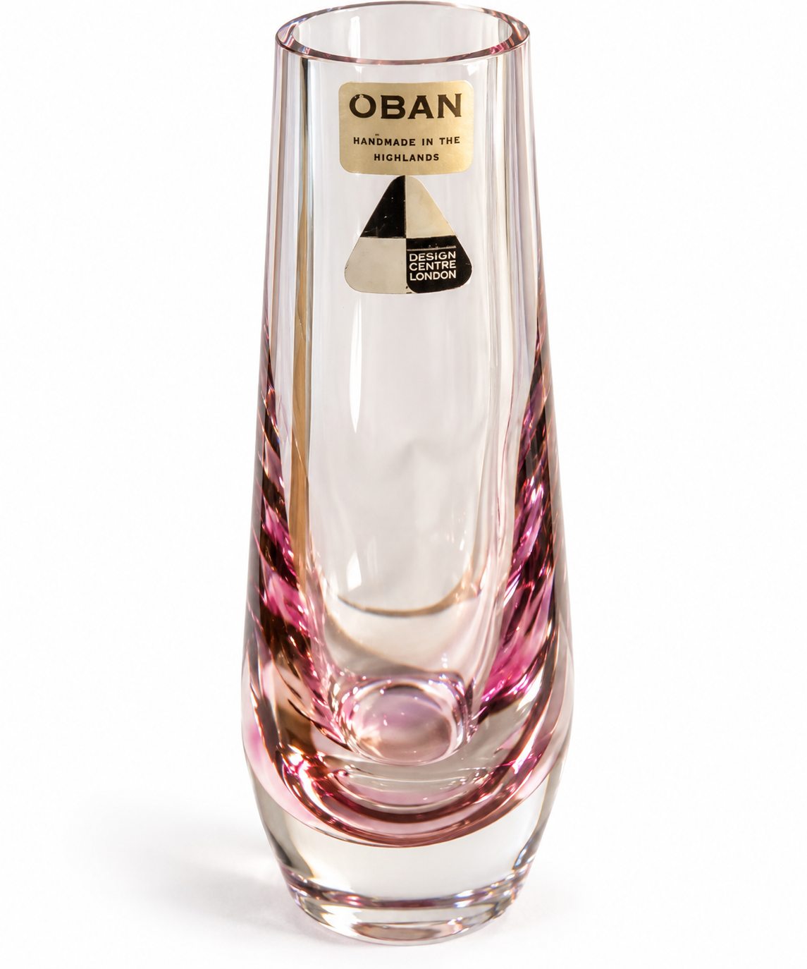 Vintage Oban Scottish Art Glass Pink Swirl Vase 6"